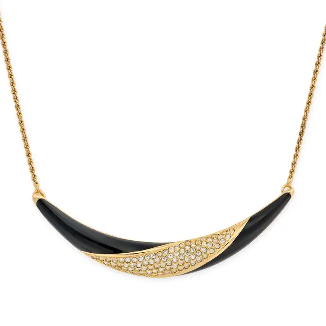 CHRISTIAN DIOR, A BLACK ENAMEL DIAMANTE NECKLACE comprising a fancy link gold plated chain
