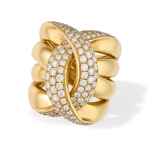 A DIAMOND DRESS RING the stylised ring pave set with round brilliant cut diamonds totalling 1.96