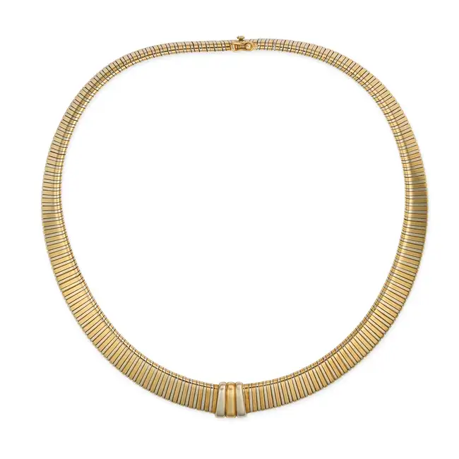 MELLERIO, A VINTAGE GOLD COLLAR NECKLACE in 18ct yellow and white gold, the bicolour gold collar