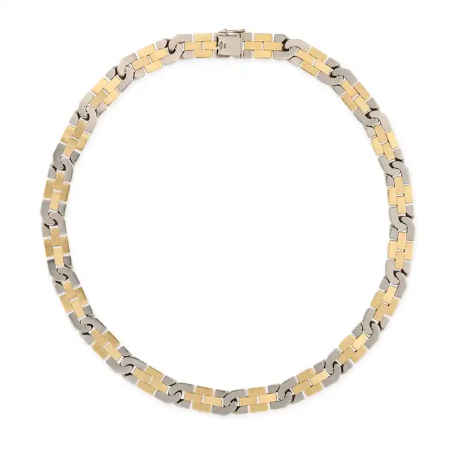 A DIAMOND CHAIN NECKLACE in 18ct yellow gold and white gold, comprising a row of brick and fancy