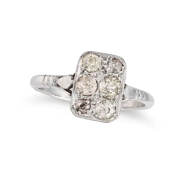 AN ART DECO DIAMOND RING the rectangular face set with old cut diamonds, no assay marks, size N1/2 /