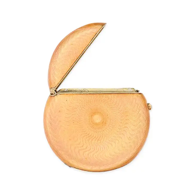 NO RESERVE - FABERGE, A RARE ANTIQUE CIRCULAR JEWELLED AND ENAMELLED VESTA CASE, ST PETERSBURG