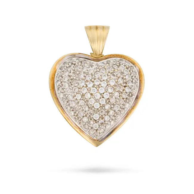 A HEART PENDANT in 9ct yellow and white gold, the heart shaped pendant pave set with round brilliant