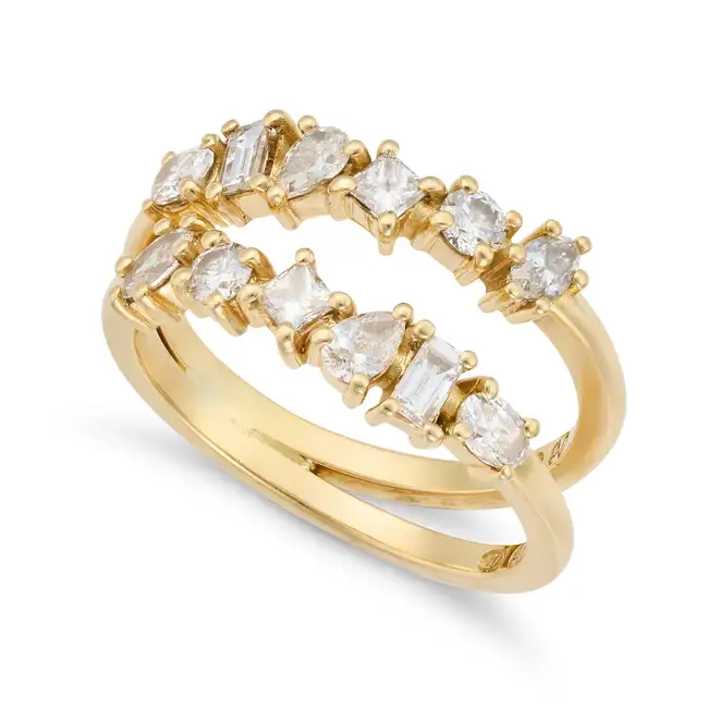 A DIAMOND DRESS RING the double band ring set with variously cut diamonds all totalling 1.9-2.0