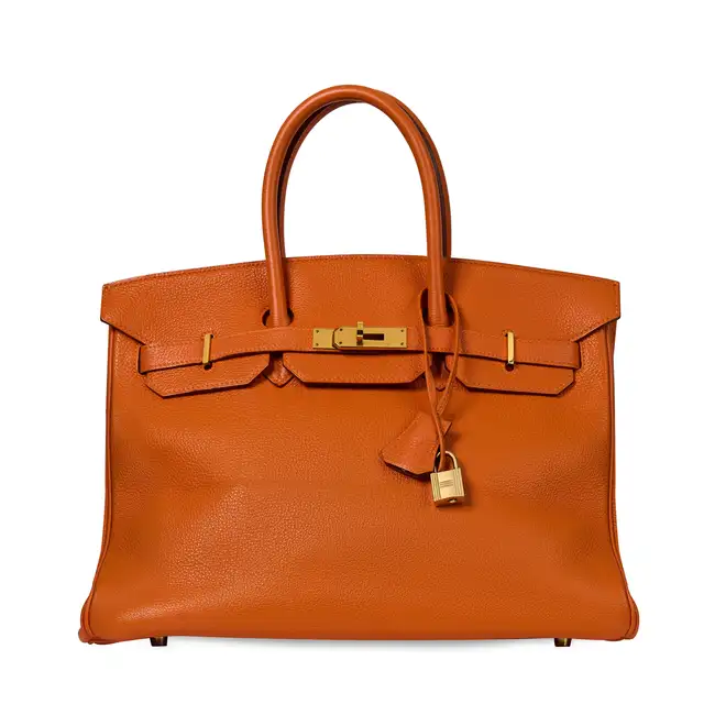 HERMÈS ORANGE TOGO BIRKIN 35 BAG  Condition grade C+.  Orange Togo leather exterior with tonal