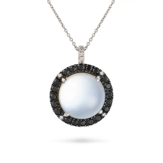 ZOCCAI, A ROCK CRYSTAL, MOTHER OF PEARL, BLACK DIAMOND AND DIAMOND PENDANT NECKLACE in 18ct white