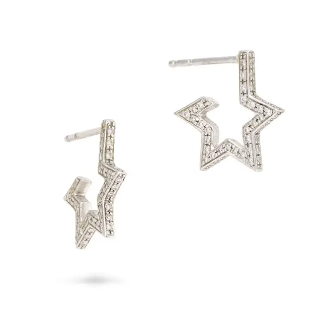 NO RESERVE - A PAIR OF DIAMOND STAR HOOP EARRINGS in 18ct white godl, each designed as a star,