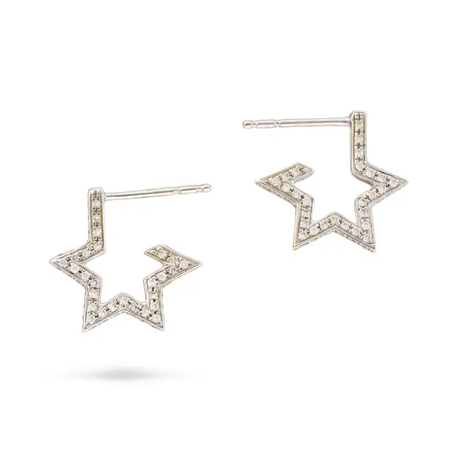 NO RESERVE - A PAIR OF DIAMOND STAR HOOP EARRINGS in 18ct white godl, each designed as a star,