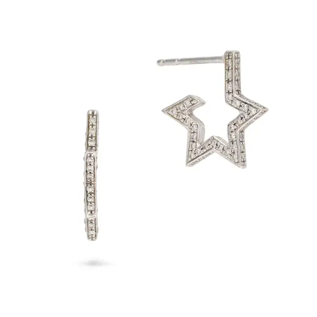 NO RESERVE - A PAIR OF DIAMOND STAR HOOP EARRINGS in 18ct white godl, each designed as a star,