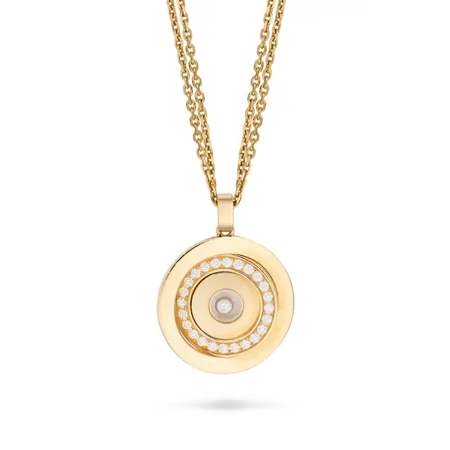 CHOPARD, A DIAMOND HAPPY SPIRIT PENDANT NECKLACE in 18ct yellow gold, the circular pendant with a