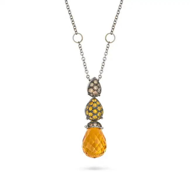 MANGIAROTTI, A CITRINE, YELLOW SAPPHIRE AND CHAMPAGNE DIAMOND PENDANT NECKLACE the stylised