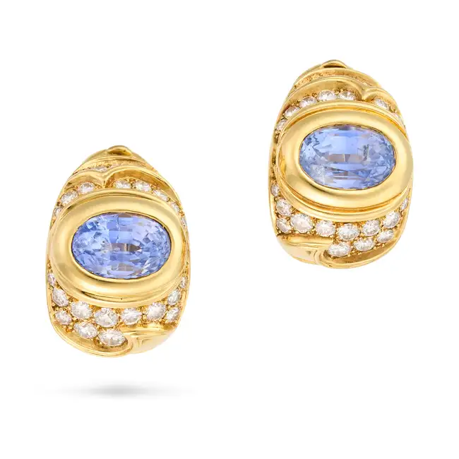 MARINA B, A PAIR OF SAPPHIRE AND DIAMOND EARRINGS, 1970'S in 18ct yellow gold, each set with an oval