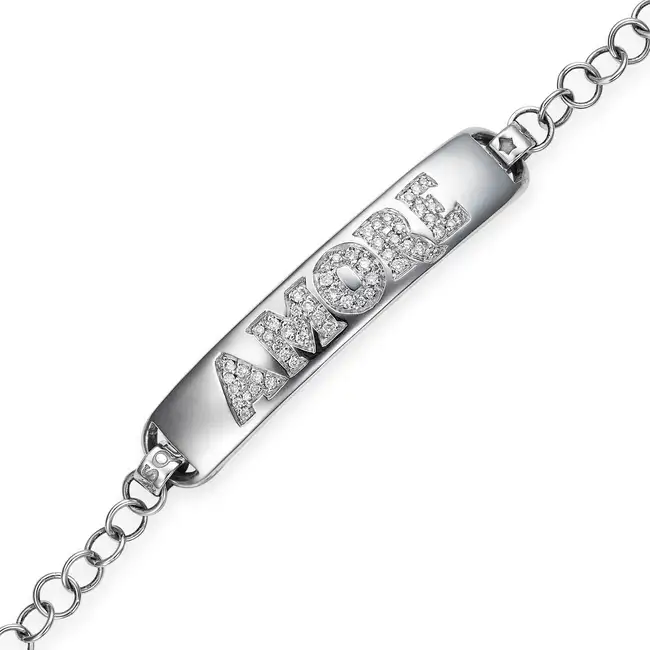 PASQUALE BRUNI, A DIAMOND AMORE BRACELET in 18ct white gold, the central panel spelling AMORE set