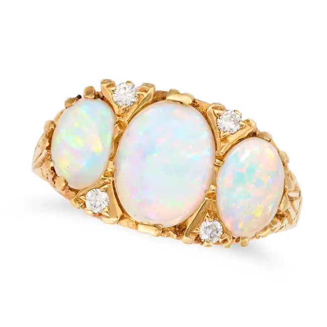 NO RESERVE - ALBION CRAFT CO, A VINTAGE OPAL AND DIAMOND RING, 1974 in 18ct yellow gold, set with