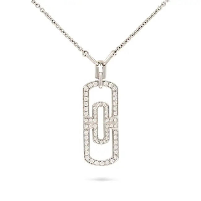 BULGARI, A DIAMOND PARENTISI PENDANT NECKLACE in 18ct white gold, the openwork pendant set with
