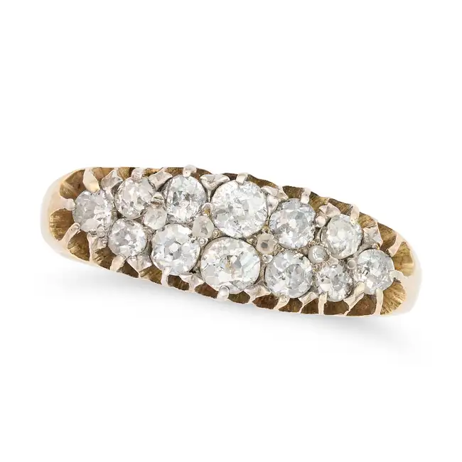 AN ANTIQUE DIAMOND DRESS RING, 19TH CENTURY set with two rows of old cut diamonds, accented by