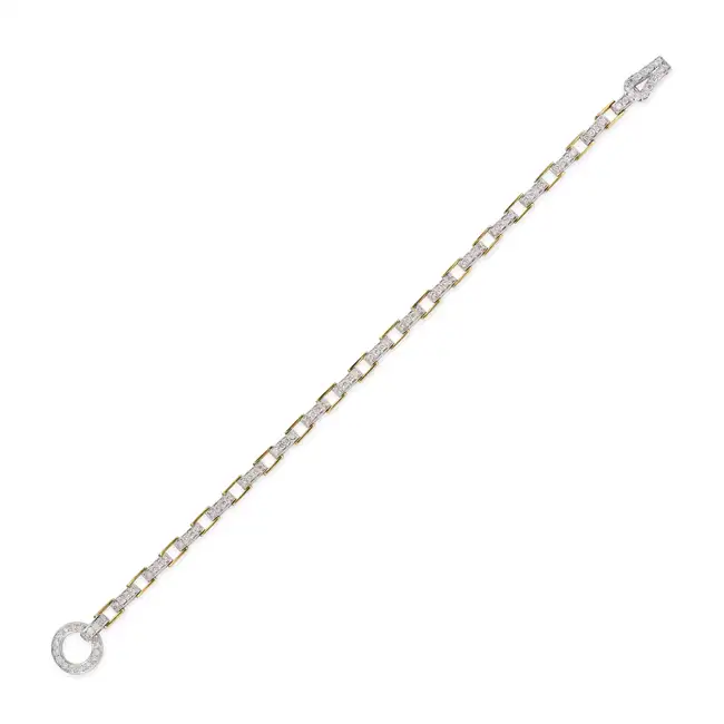 A DIAMOND BRACELET designed as a series of links set with round brilliant cut diamonds,