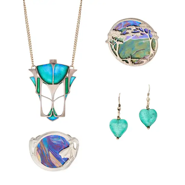 NO RESERVE - A COLLECTION OF PAT CHENEY SCOTTISH SILVER JEWELLERY comprising a blue and green enamel
