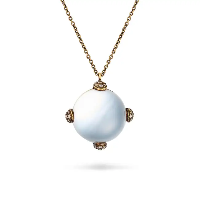 ZOCCAI, A ROCK CRYSTAL, MOTHER OF PEARL AND DIAMOND PENDANT NECKLACE the pendant set with a cabochon
