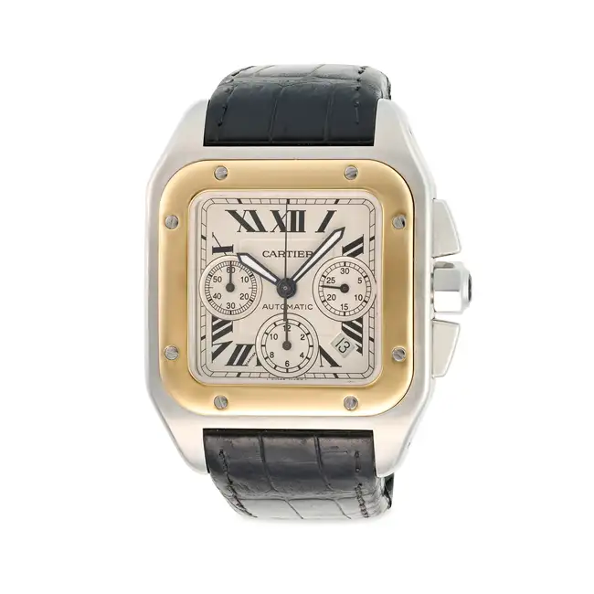 CARTIER, A SANTOS 100 XL CHRONOGRAPH WRISTWATCH, ref. 2740, in stainless steel, the square case with