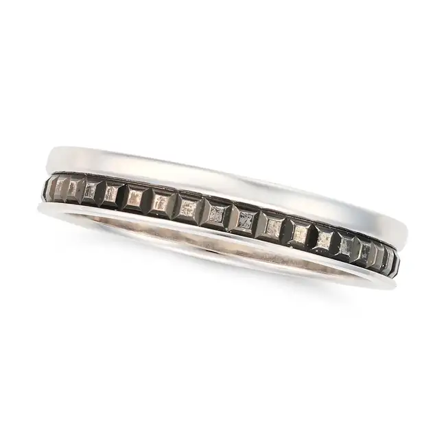 BOUCHERON, A QUATRE BLACK EDITION WEDDING BAND RING in 18ct white gold, comprising a white gold band