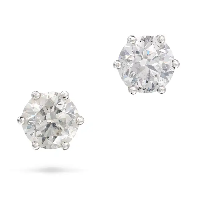A PAIR OF 3.48 CARAT DIAMOND STUD EARRINGS each set with a round brilliant cut diamond, the diamonds