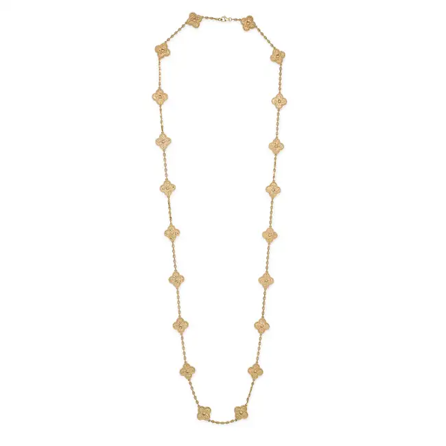VAN CLEEF & ARPELS, A TWENTY MOTIF GOLD ALHAMBRA NECKLACE in 18ct yellow gold, comprising twenty
