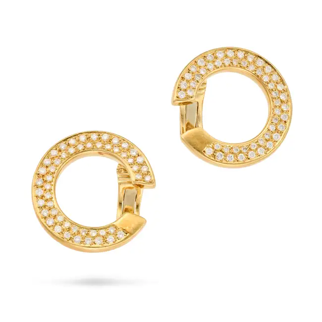 A PAIR OF DIAMOND CLIP EARRINGS each designed as a hoop pave set with round brilliant cut
