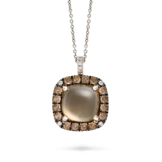 ZOCCAI, A ROCK CRYSTAL, SMOKY QUARTZ, MOTHER OF PEARL AND DIAMOND PENDANT NECKLACE in 18ct white