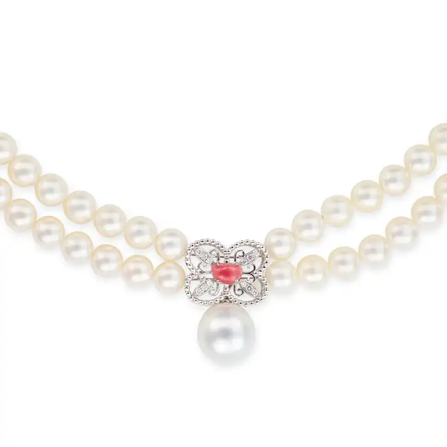 A CONCH PEARL, PEARL AND DIAMOND NECKLACE the openwork pendant set with a conch pearl of 0.92 carats