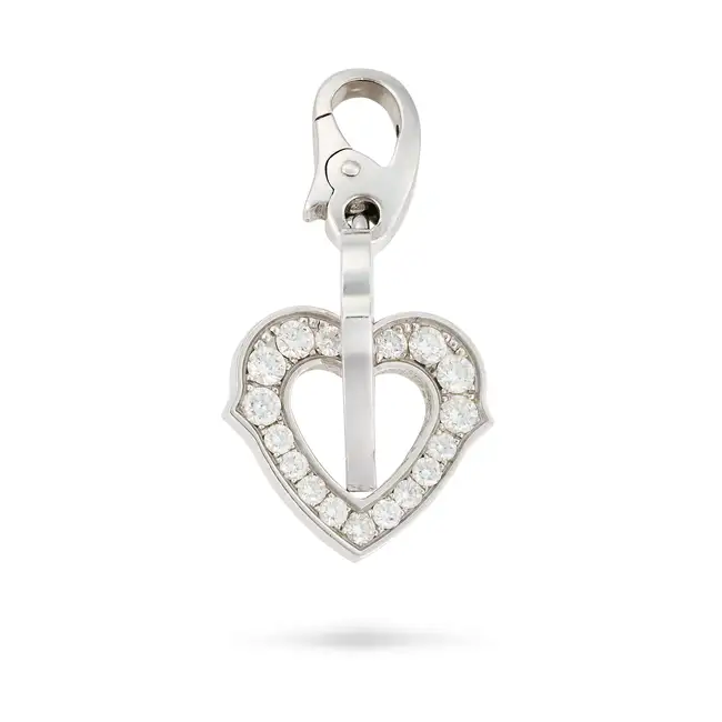 CARTIER, A DIAMOND HEART PENDANT comprising an articulated double heart motif, one set with round