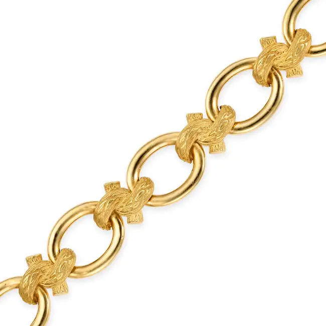 MELLERIO, A GOLD NECKLACE AND BRACELET SUITE in 18ct yellow gold, the necklace comprising a row of
