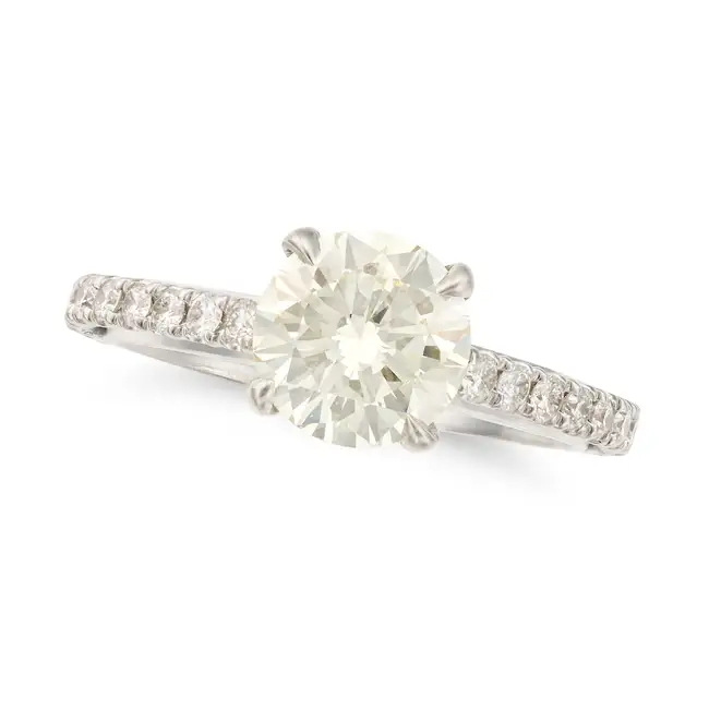 A SOLITAIRE DIAMOND RING set with a round brilliant cut diamond of approximately 1.70 carats, the