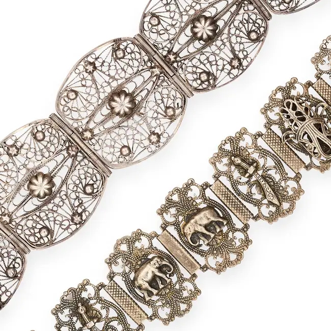 NO RESERVE - TWO SILVER BRACELETS comprising an Egyptian silver filigree bracelet, stamped Made in