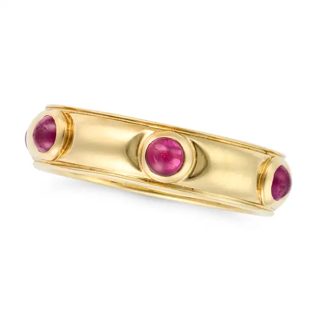 TIFFANY & CO., A VINTAGE RUBY BAND RING the band ring set with cabochon rubies, signed Tiffany & Co.