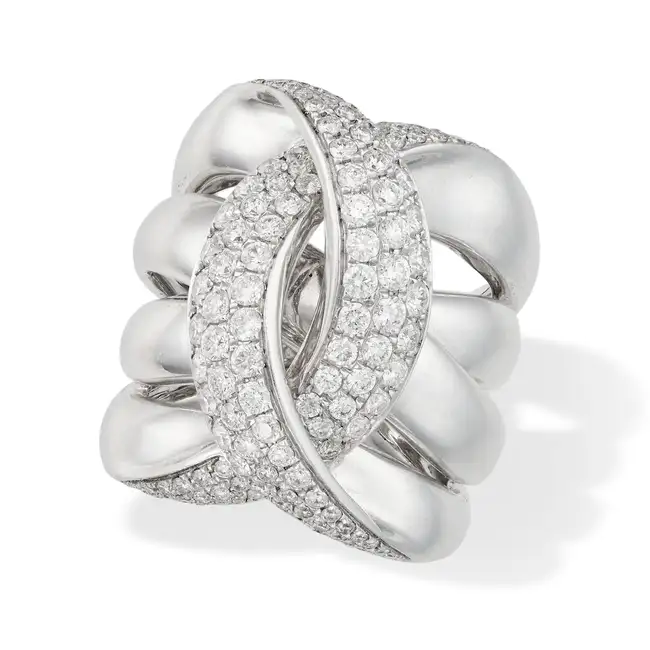 A DIAMOND DRESS RING the stylised ring pave set with round brilliant cut diamonds all totalling 1.96