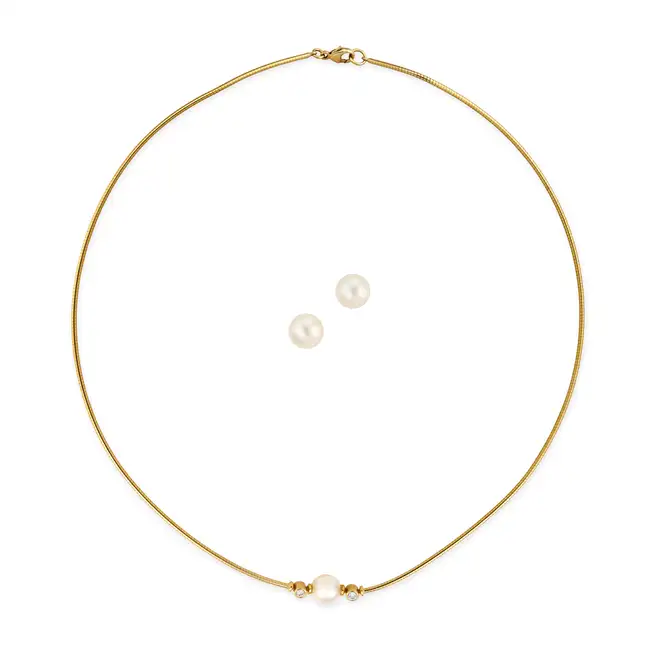 NO RESERVE - ATTR MIKIMOTO, A PEARL AND DIAMOND NECKLACE AND PAIR OF PEARL STUD EARRINGS the