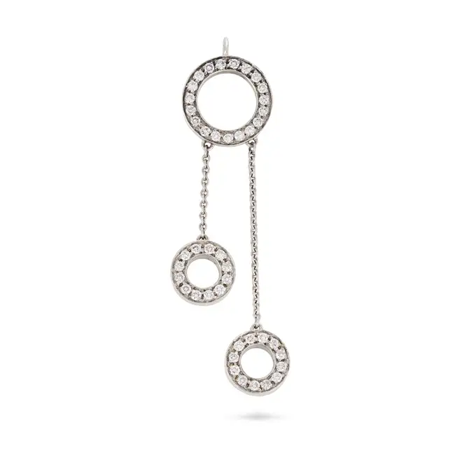 A DIAMOND PENDANT comprising an open circle motif set with round brilliant cut diamonds,