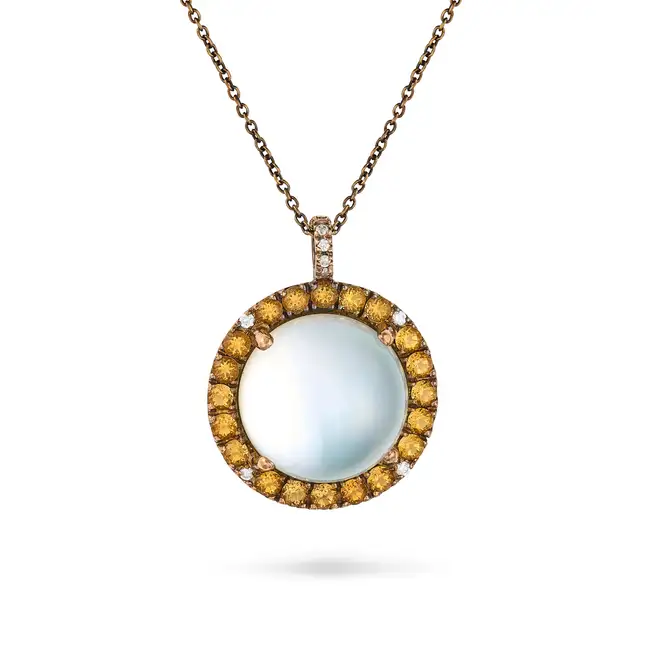 ZOCCAI, A MOTHER OF PEARL, ROCK CRYSTAL, CITRINE AND DIAMOND PENDANT NECKLACE in 18ct rose gold, the