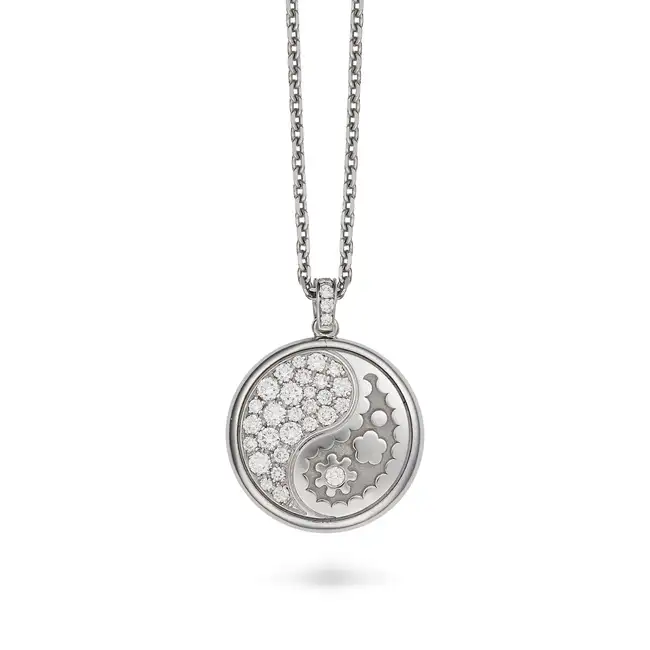 CARRERA Y CARRERA, A BLACK AND WHITE DIAMOND YIN AND YANG PENDANT NECKLACE the pendant designed as