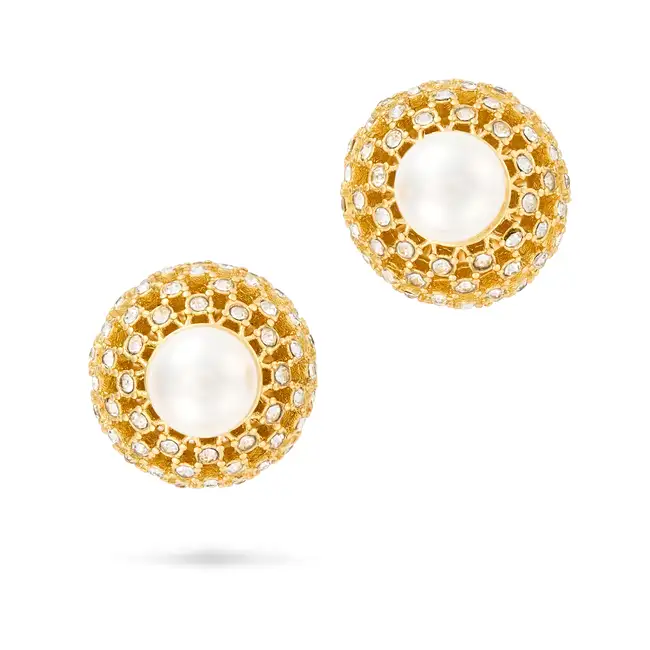 CHRISTIAN DIOR, A PAIR OF FAUX PEARL TRIBALES EARRINGS each comprising a faux pearl and a gold