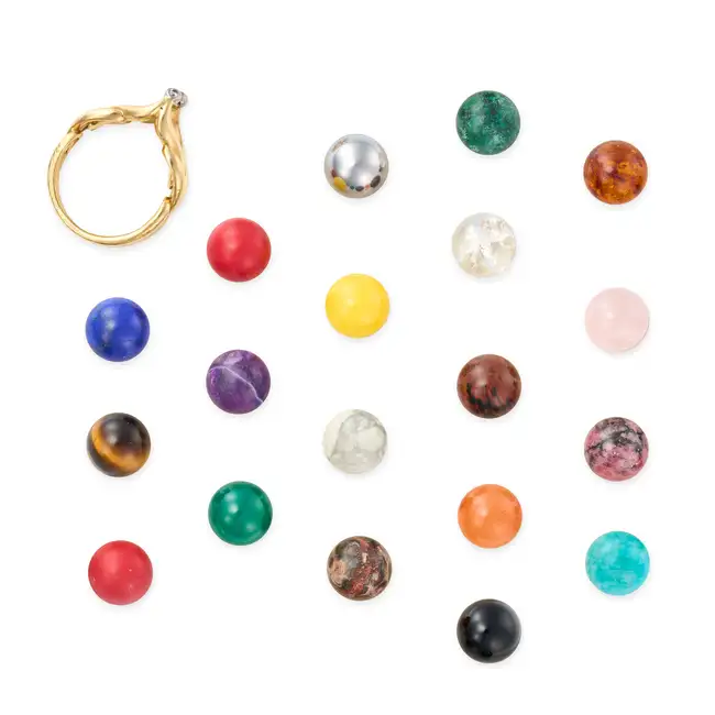 GILBERT ALBERT, A VINTAGE INTERCHANGEABLE HARDSTONE AND DIAMOND RING SET in 18ct yellow gold, the