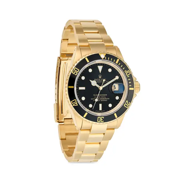 ROLEX, A GOLD SUBMARINER DATE WRISTWATCH, ref. 16618, in 18ct yellow gold, serial L200XXX, the