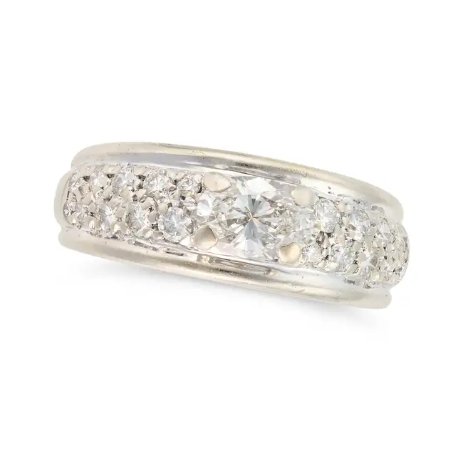BOUCHERON, A DIAMOND RING in 18ct white gold, set with an oval cut diamond of approximately 0.60