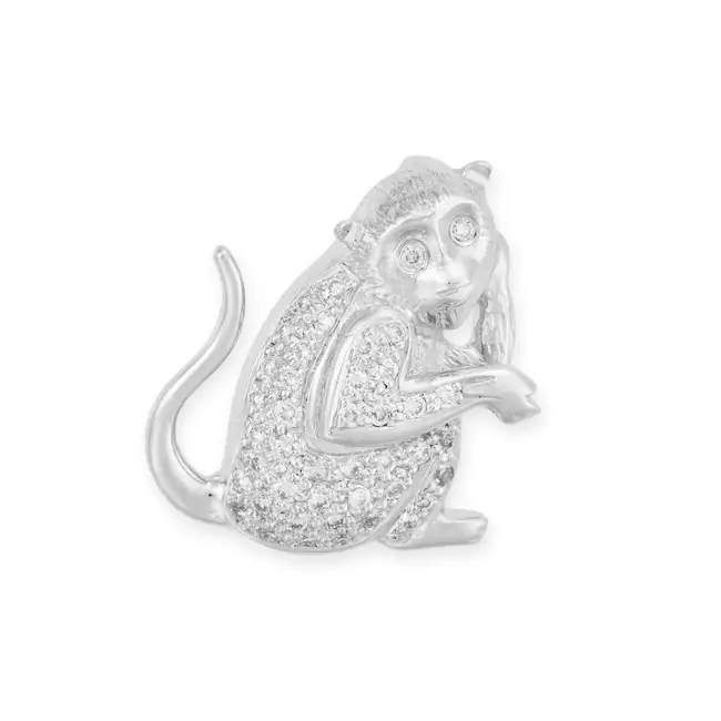 NO RESERVE - A DIAMOND MONKEY PENDANT in 18ct white gold, designed as a monkey set with round