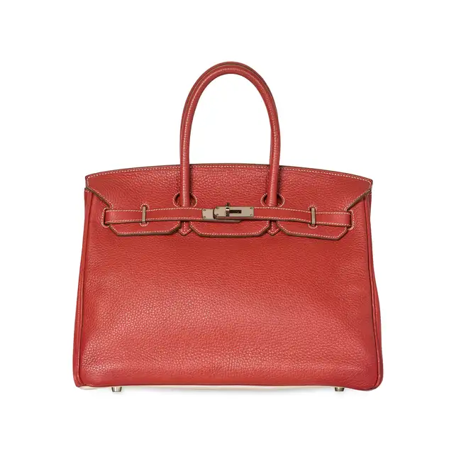 HERMÈS LIMITED EDITION SANGUINE & WHITE CLEMENCE BIRKIN 35 BAG  Condition grade C+.  Sanguine
