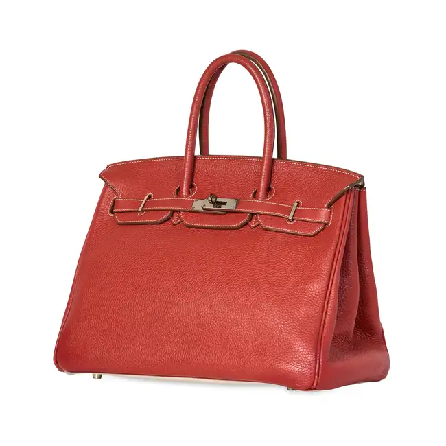 HERMÈS LIMITED EDITION SANGUINE & WHITE CLEMENCE BIRKIN 35 BAG  Condition grade C+.  Sanguine