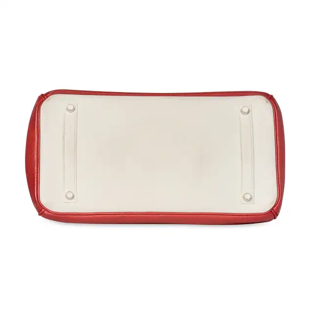 HERMÈS LIMITED EDITION SANGUINE & WHITE CLEMENCE BIRKIN 35 BAG  Condition grade C+.  Sanguine