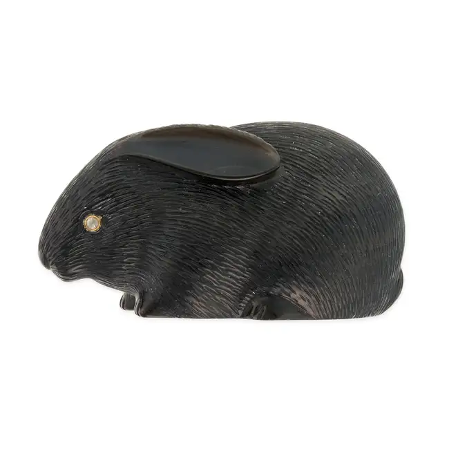 MANFRED WILD, AN OBSIDIAN AND DIAMOND RABBIT carved from a single piece of obsidian to depict a