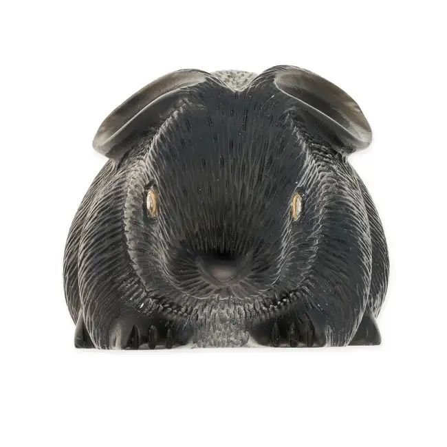 MANFRED WILD, AN OBSIDIAN AND DIAMOND RABBIT carved from a single piece of obsidian to depict a